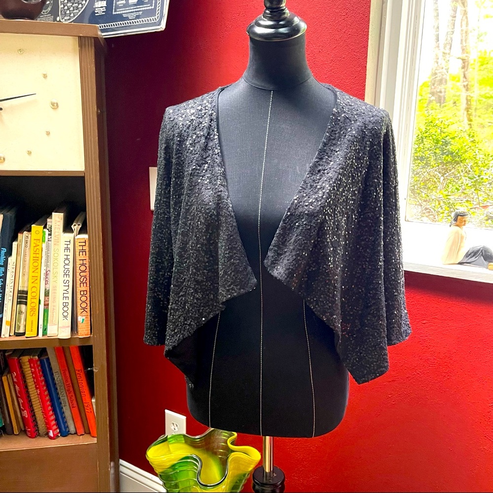 Eileen Fisher Sequin Cropped Black Jacket